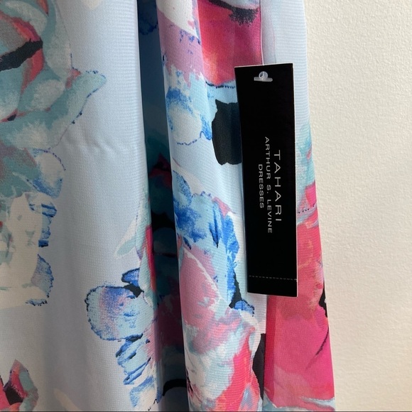 TAHARI Sz 14 Handkerchief Overlay Bold Pastel Floral Zipper in Back Dress - Picture 11 of 16